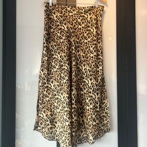 Animal print satin midi skirt with slit on sides